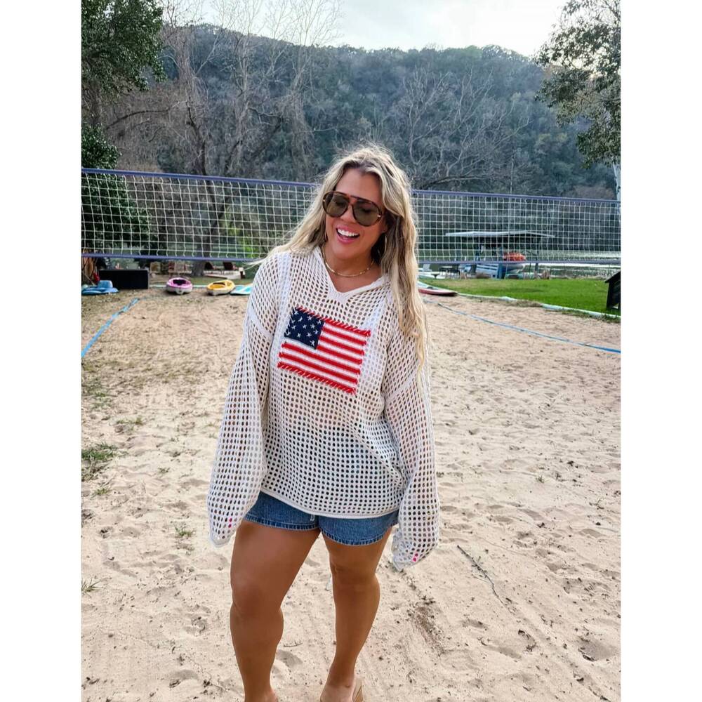 NEW BLAKELEY freedom flag patch pullover in ivory